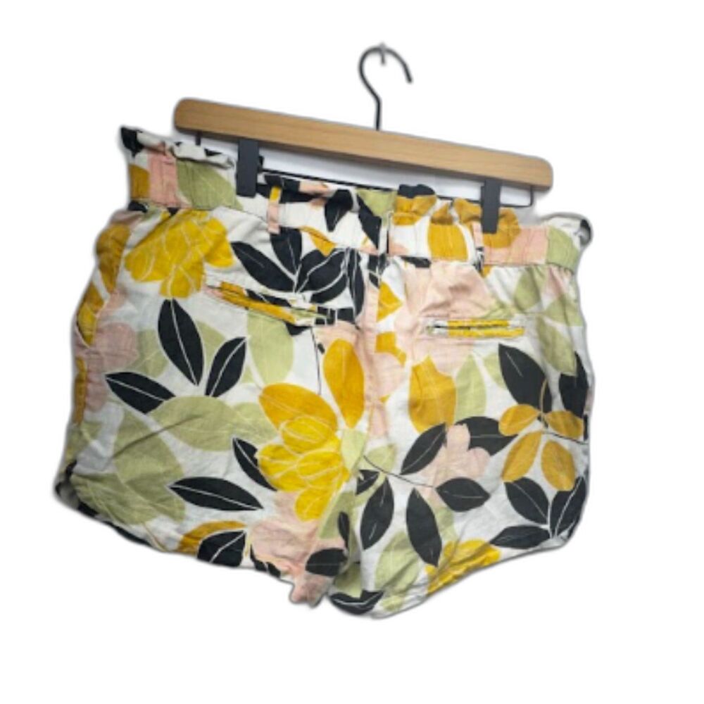 Rachel Zoe 100% Linen Floral Shorts Womens Large Paperbag Waist Tropical Resort - Picture 2 of 6